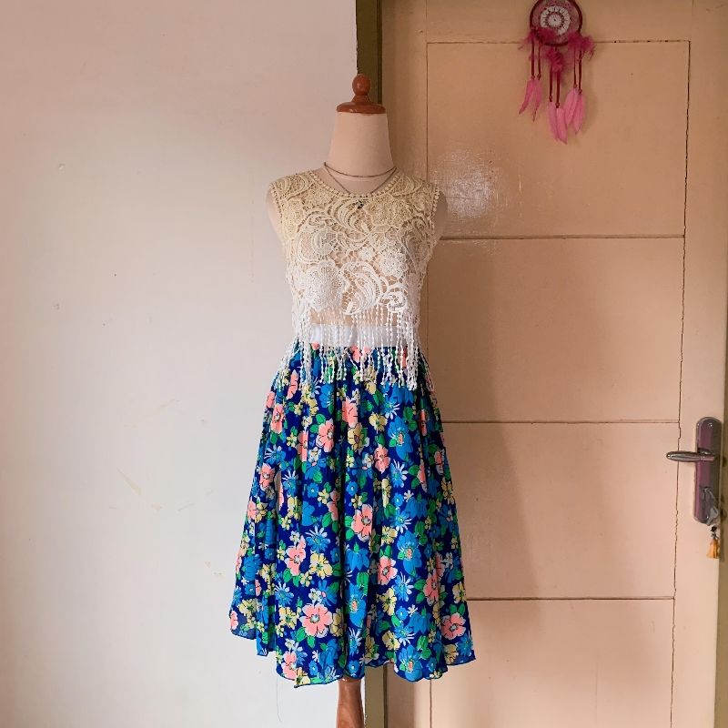 Blue Floral Slit Skirt, foto 3