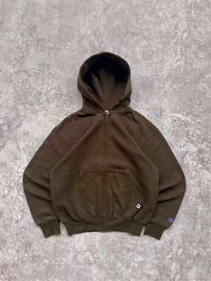 00s Faded Russell Athletic Zipper Hoodie “Green Olive”