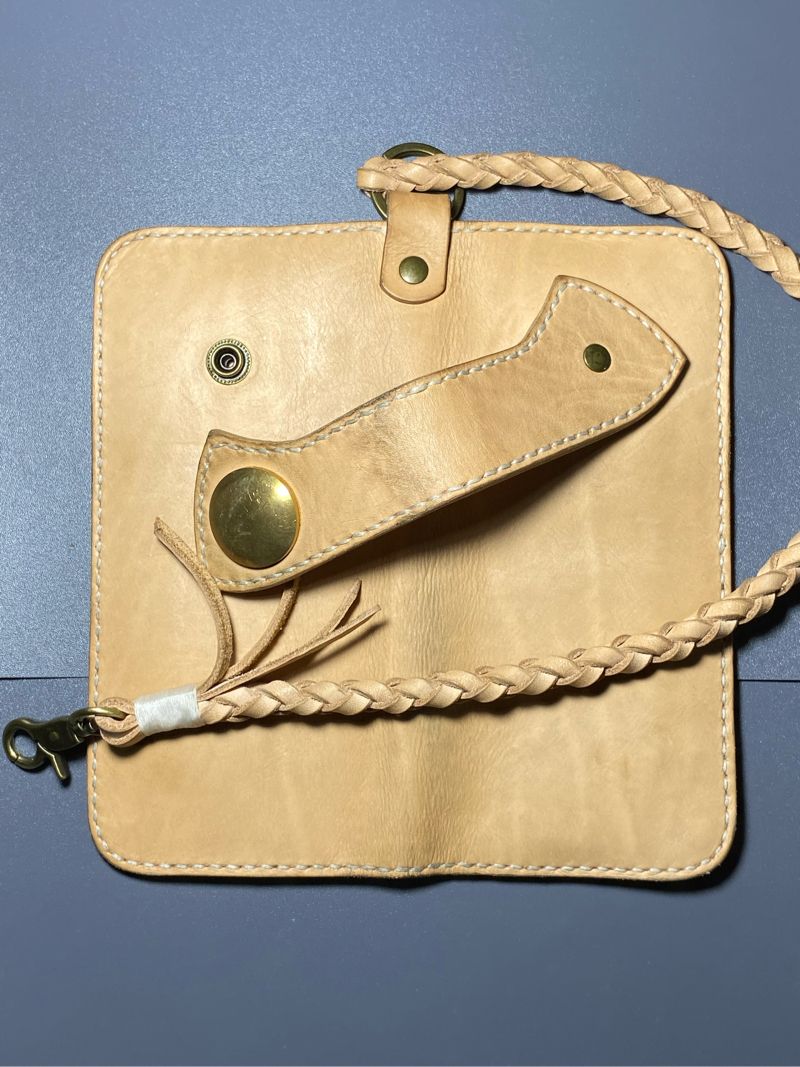 Dompet bikers kulit vegtan leather natural, foto 4
