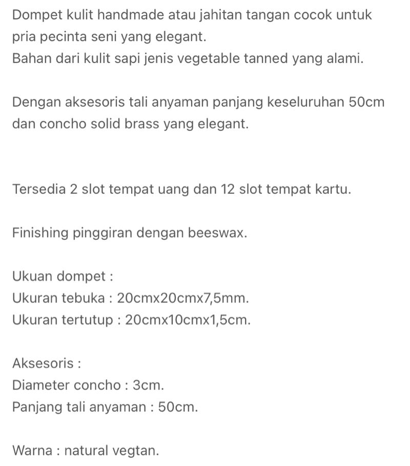 Dompet bikers kulit vegtan leather natural, foto 5