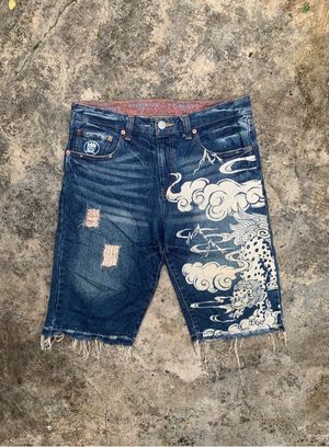 Sukajan Tiger Graphic Blue Denim Jeans Shorts