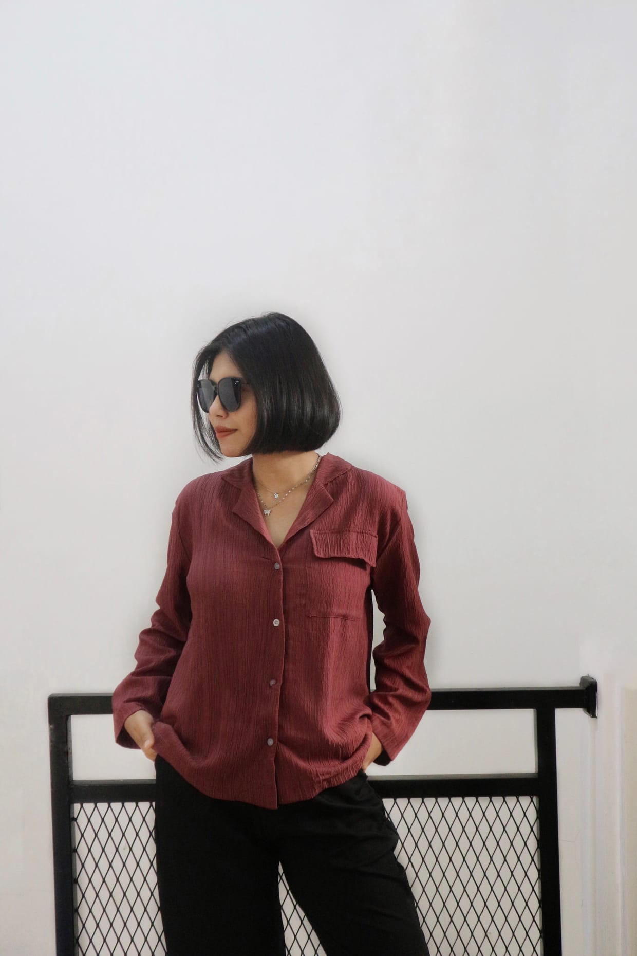 Casual Shirt Wanita white brown