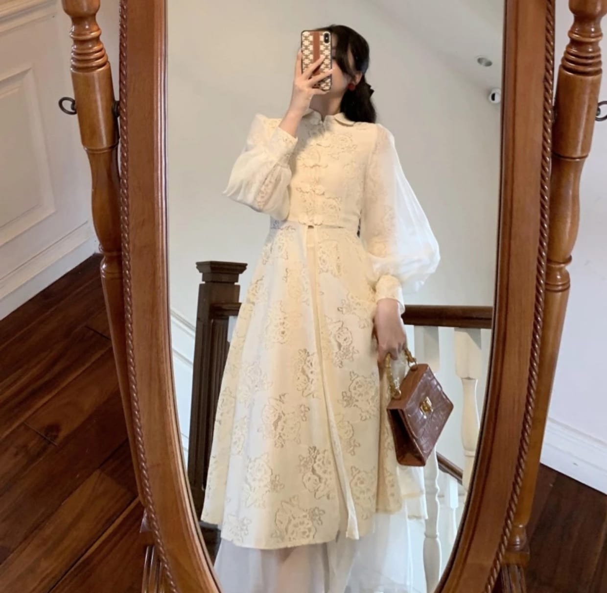 Vintage Luxury Prom dress Wanita cream