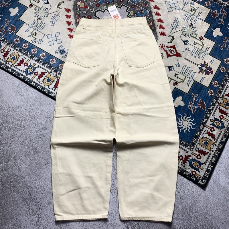 (Size 28) GU Wide Ballon Jeans White, foto 4
