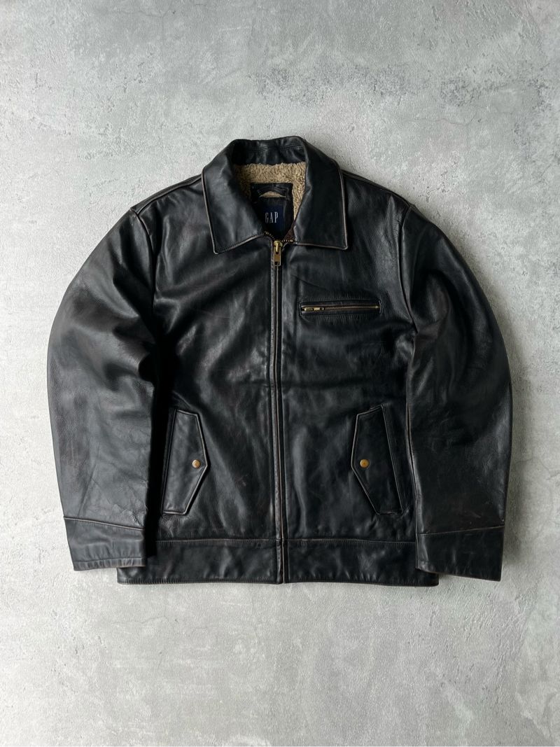 GAP Vintage Biker Leather jacket Pria black, foto 2