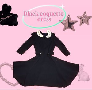 Black korean coquette midi dress