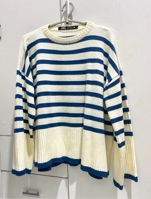 Sweater rajut knit Garis biru oversize
