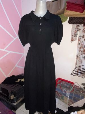 Longdress kemeja tangan balon samping bolong