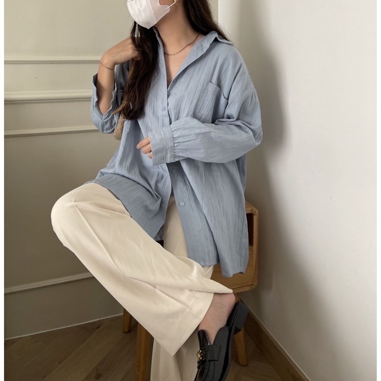 Minimalist Casual Blouse Wanita navy blue