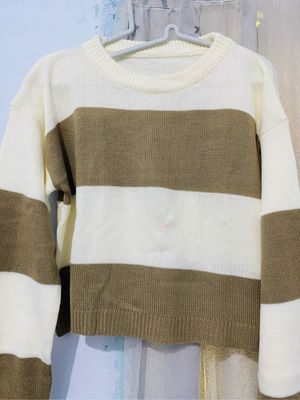 SWEATER CROP STRIPE KNIT ATASAN RAJUT WANITA MOTIF