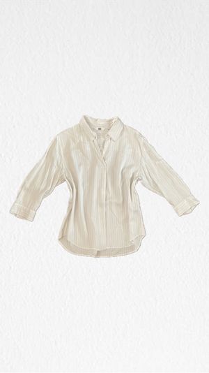 Uniqlo Rayon Skipper Collar Blouse | Sleeve Stripe Off White