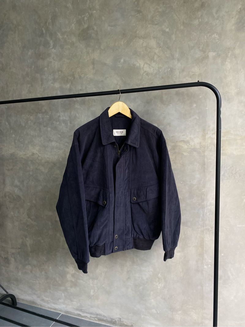 Vintage Micros Suede Dark Navy Harrington Flight Jacket, foto 5