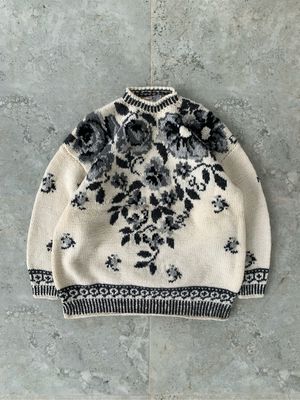 Vintage Joseph Tricot England Flower Pattern Knit Sweater