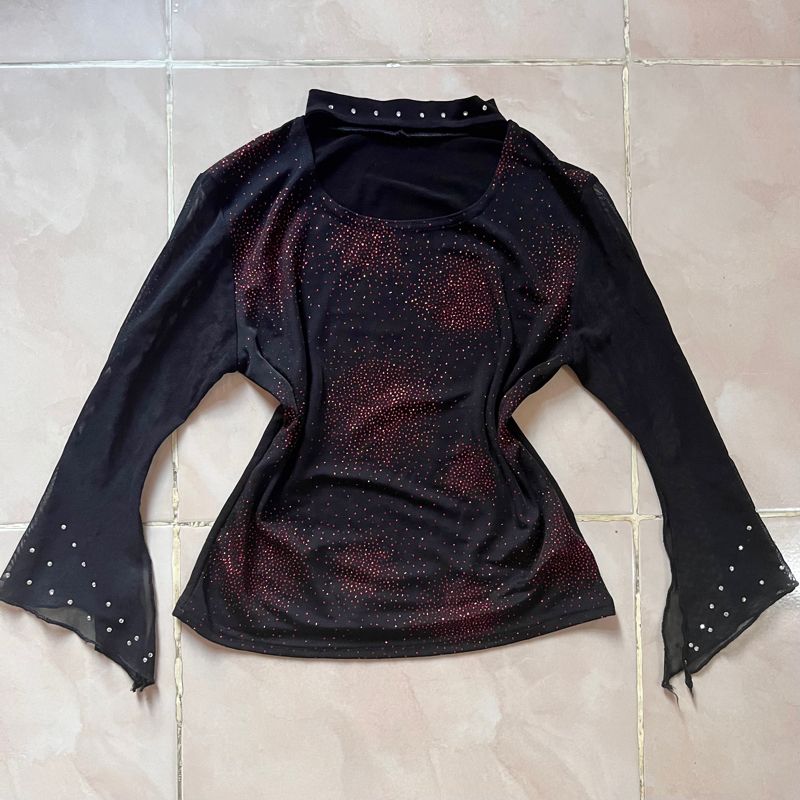 goth bell sleeves top emo grunge in black, foto 2