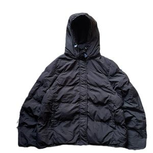 Uniqlo Plain Black Puffy Padded Hooded Jacket BOXY