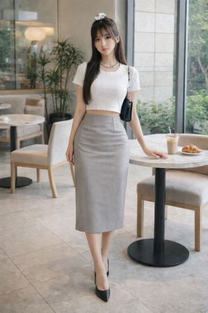 Midi Skirt Stripe Gray Slit