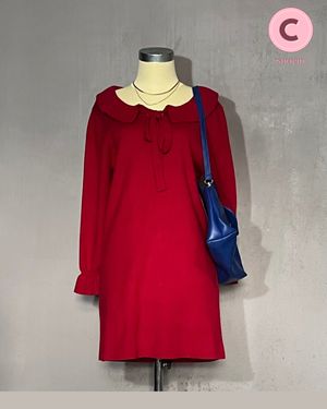 Dress Rajut Tebal Merah Lengan Panjang