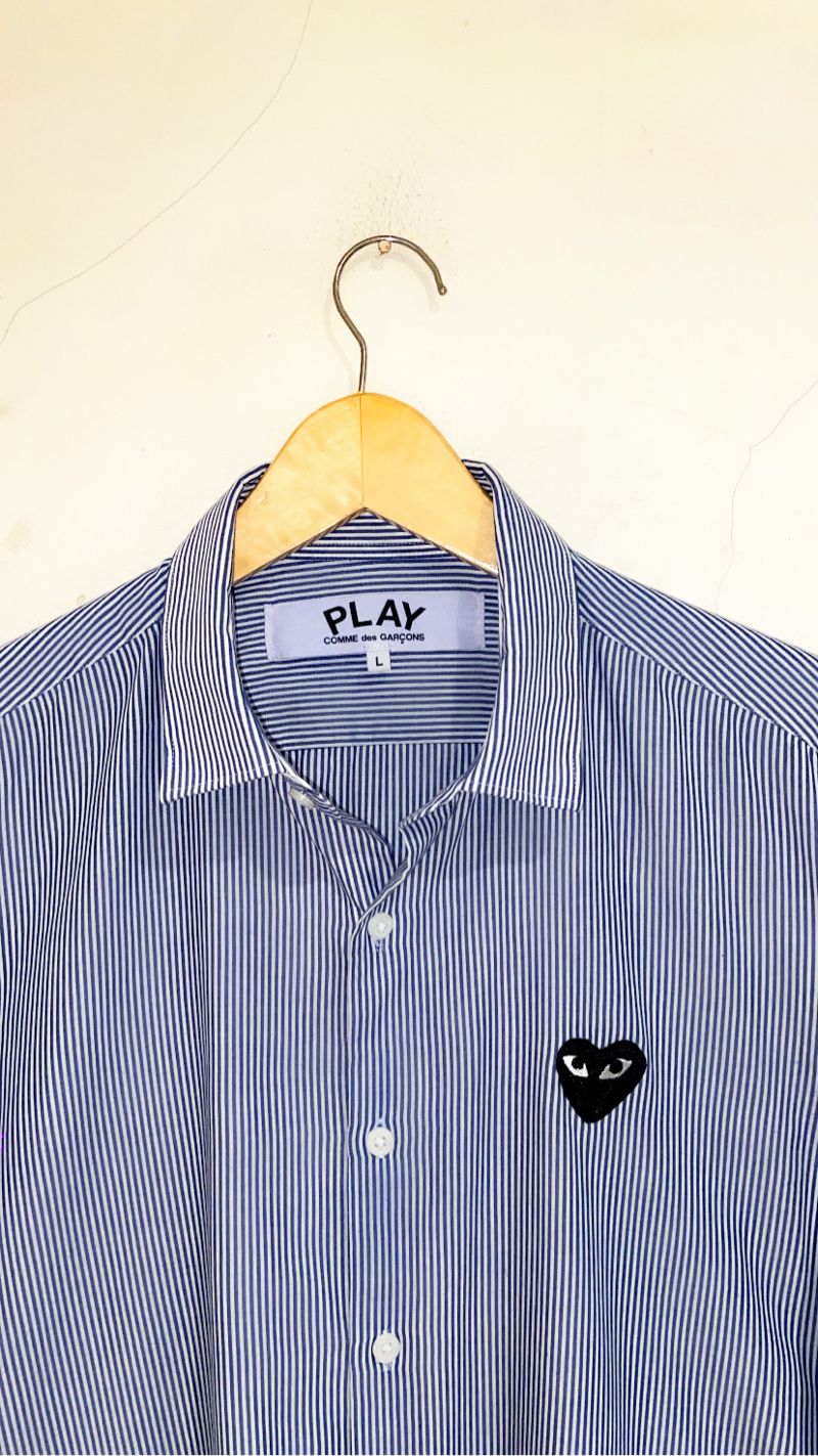 Kemeja Play CDG Comme Des Garcons Stripe Blue Shirt Salur Ga