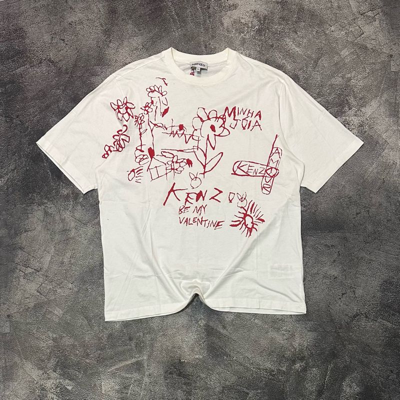 Tshirt Kenzo Valentine Flowers White - Preloved Tshirt Kenzo Valentine Flowers White - Preloved