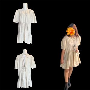 Coquette Minimalist Casual dress Wanita white khaki