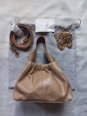 Charles and Keith Chain Handle Slouchy Ruched Ally (Sand) -