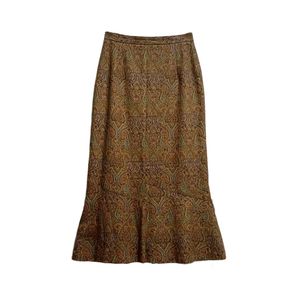 Vintage paisley skirt mermaid midi brown yellow green retro