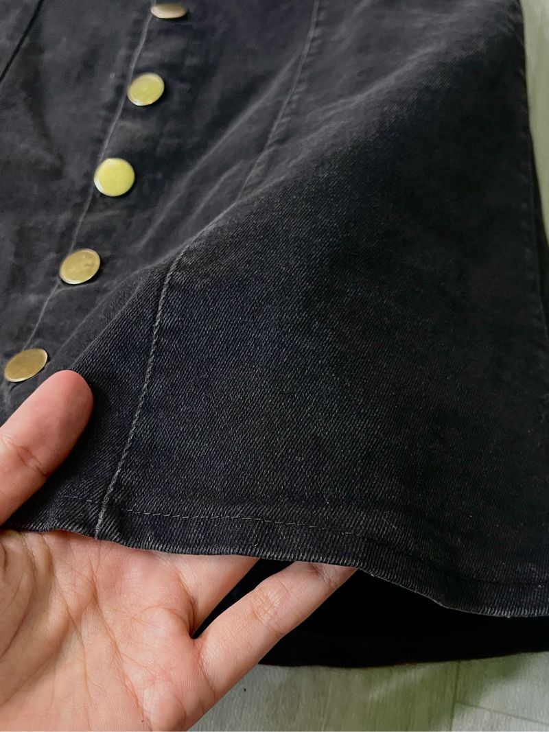 Button Mini Skirt A-line Denim Black Jeans, foto 8