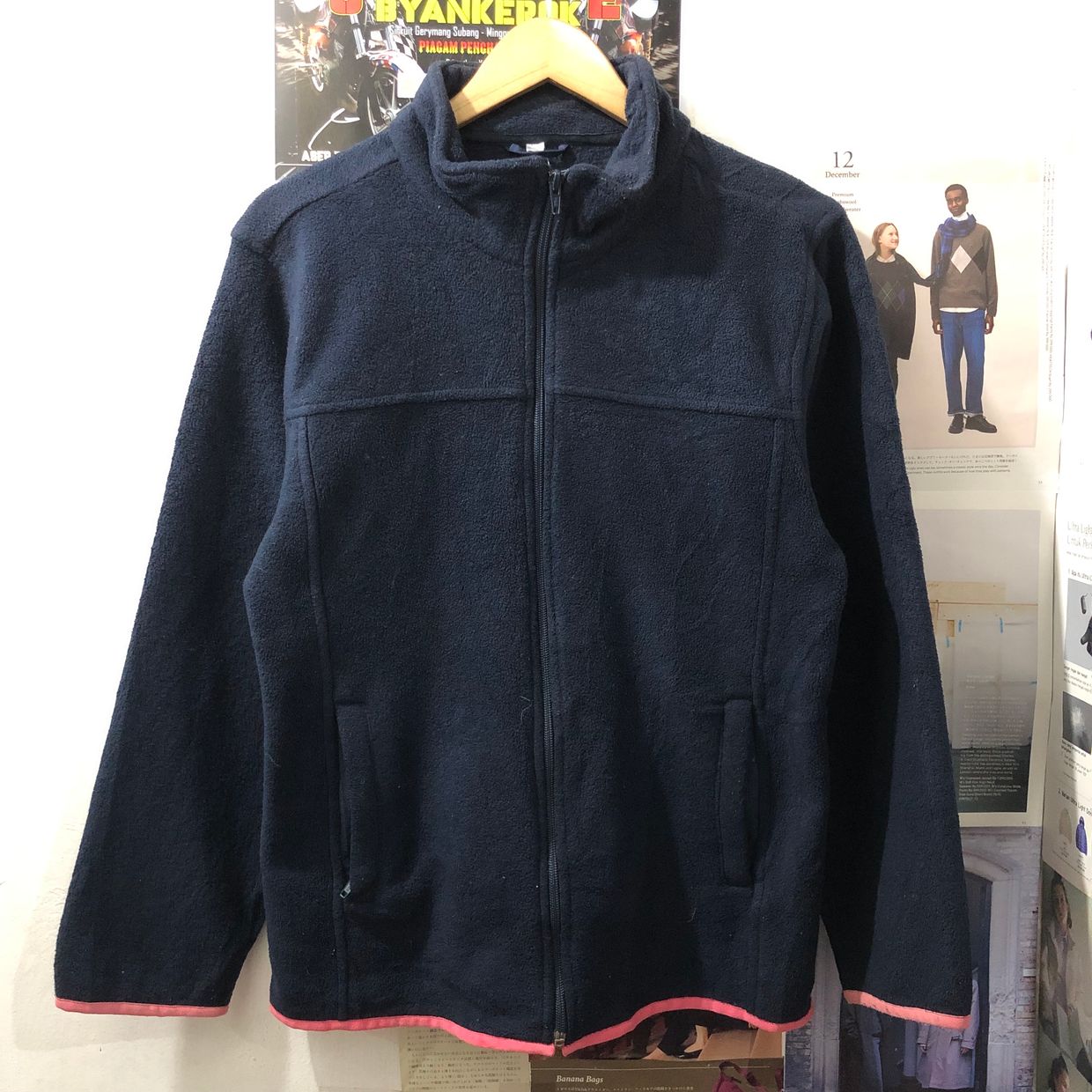 Casual Fleece Pria navy pink