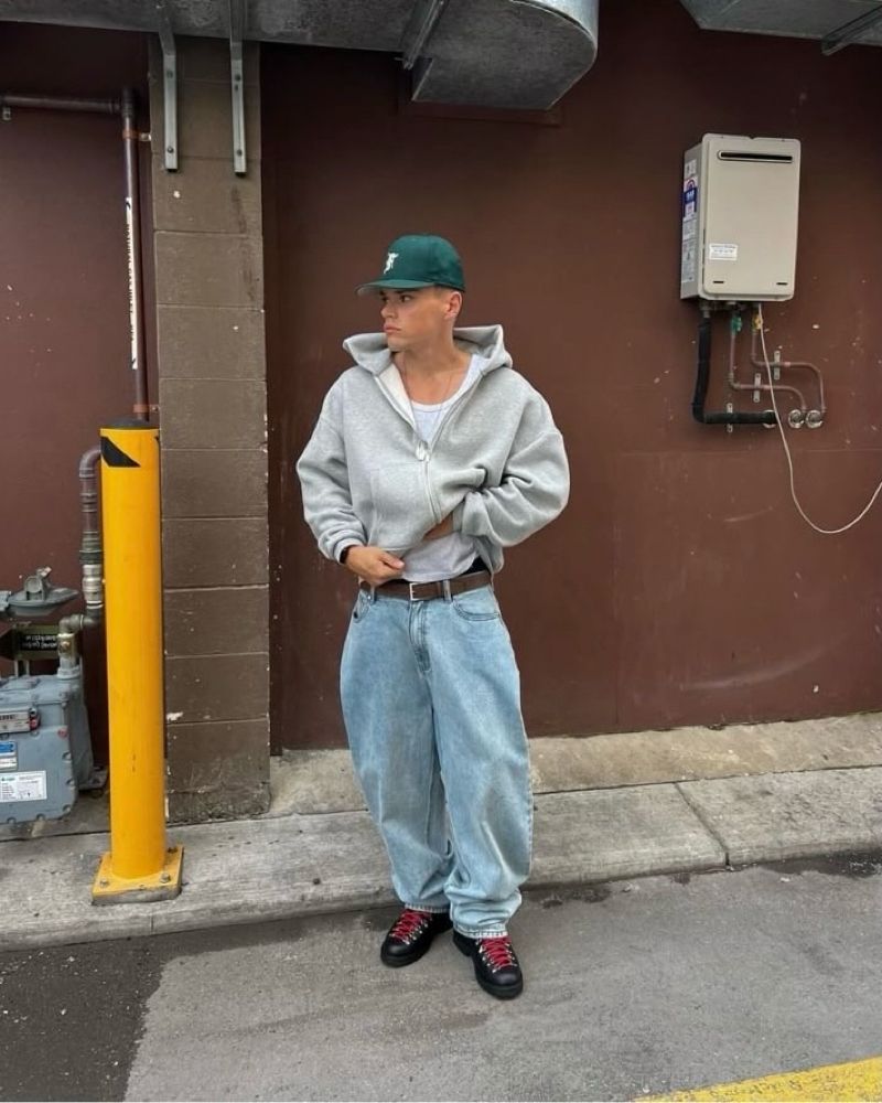 2000’s Heavyweight Heather Grey Double Zip Hoodie, foto 4