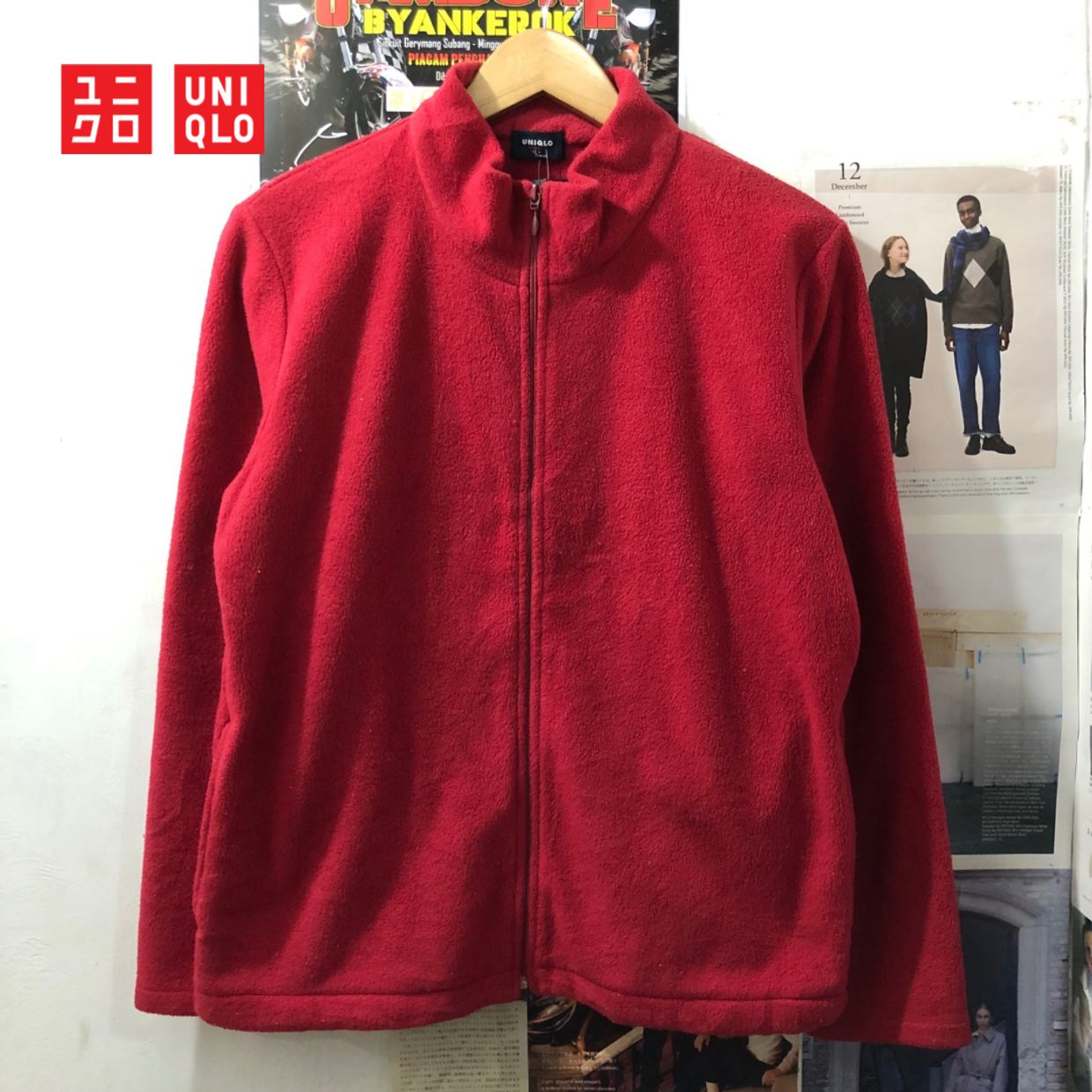 Uniqlo Casual Fleece Pria red