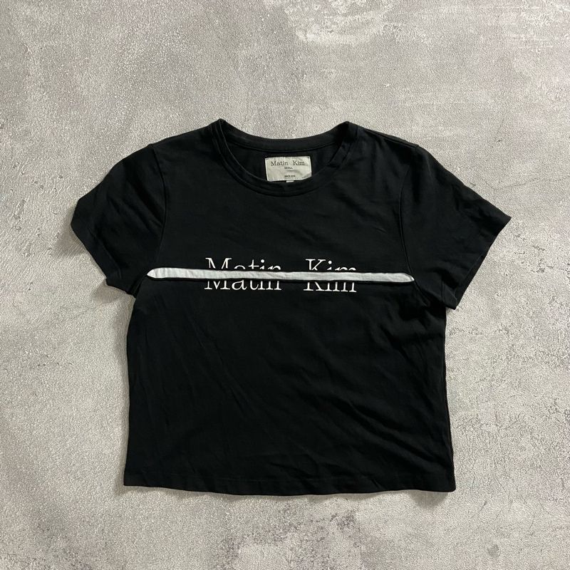 MATIN KIM LOGO CUTTED CROP TOP IN BLACK - Preloved