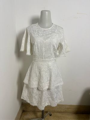White Embroidered Tiered Mini Dress with Open Back