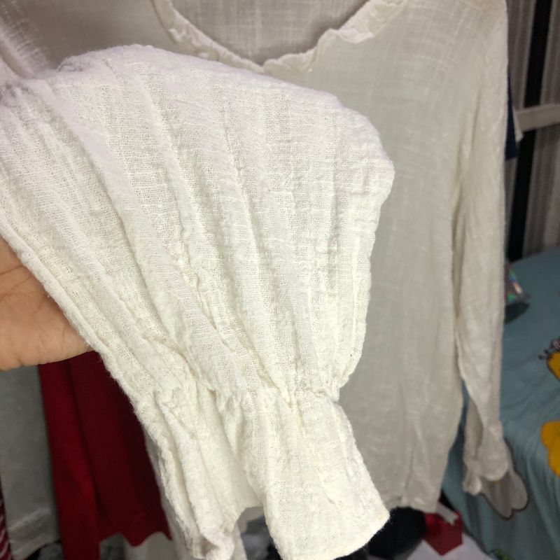 textured blouse broken whte ruffle korean, foto 4