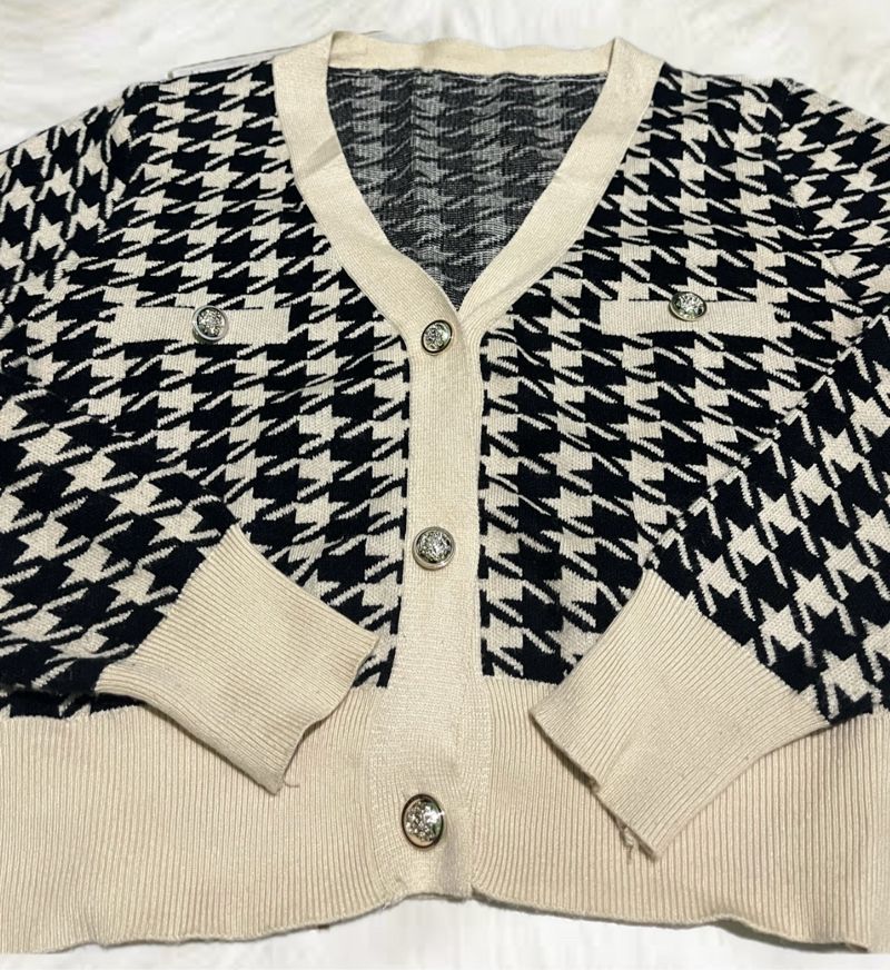 Cardigan Plaid kotak Bulu halus, foto 4