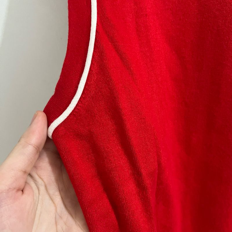 Zara plain knit top with contrast trims in red, foto 6
