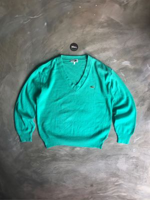 1980's - Vintage Knit Chemise Lacoste V neck Wool Mix