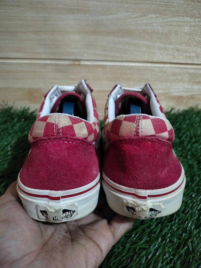 Sepatu Vans Old Skool Checkerboard Red/White, foto 3