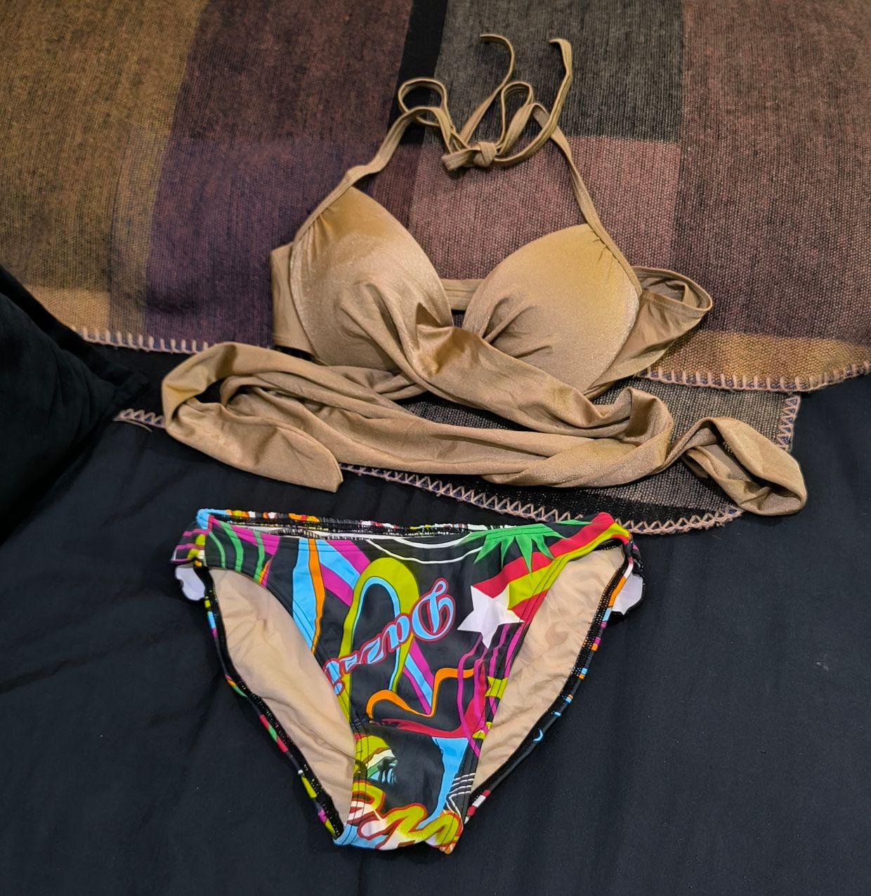 Vintage Swimwear Wanita multicolor gold