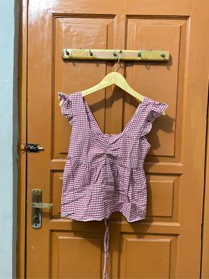 Atasan crop kotak kotak