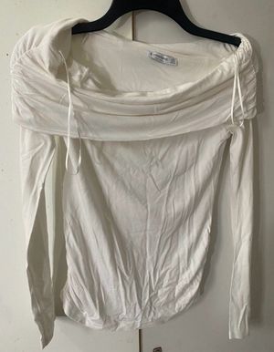 stradivarius sabrina white top long sleeve fit body atasan