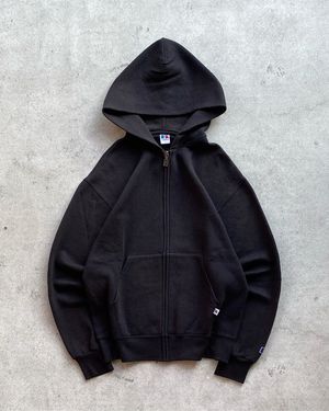 2000s Vtg Russell Athletic Black Faded Blank Zipper Boxy Hoo