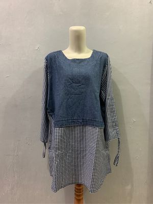 blouse/tunik denim kotak-kotak