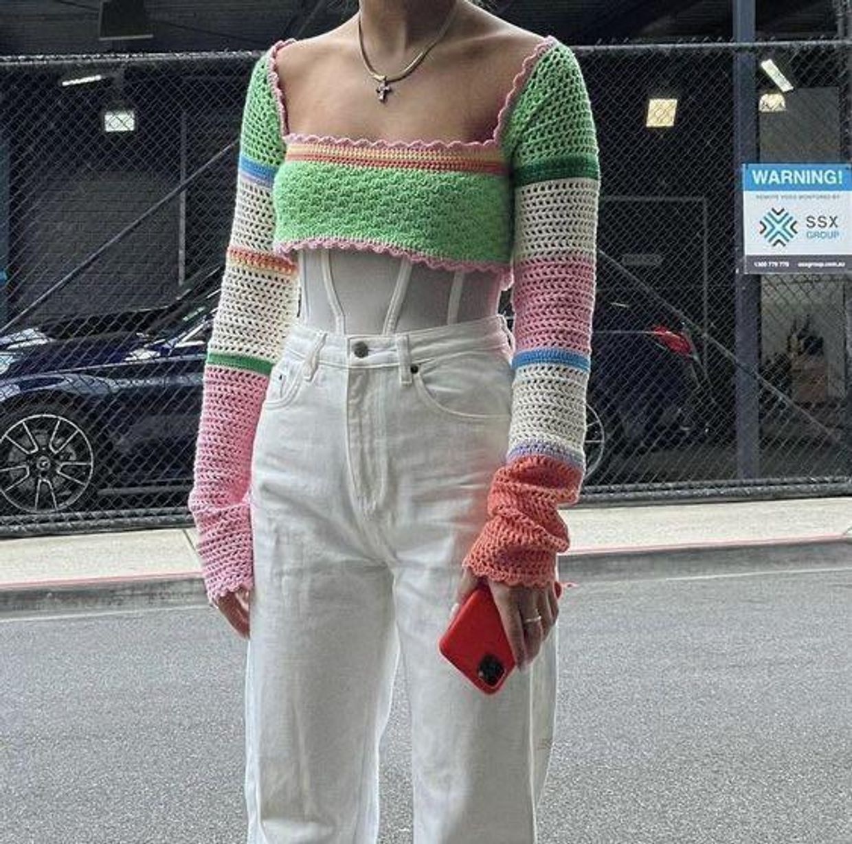 Crochet Top Knit Square Neck perpaduan