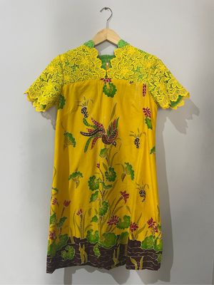 Dress Batik Kuning Hijau Premium Tebal