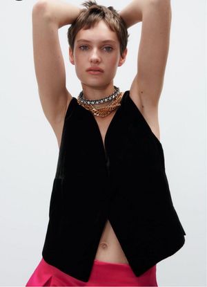 Zara Velvet Black Low Back Vest Tank Beludru