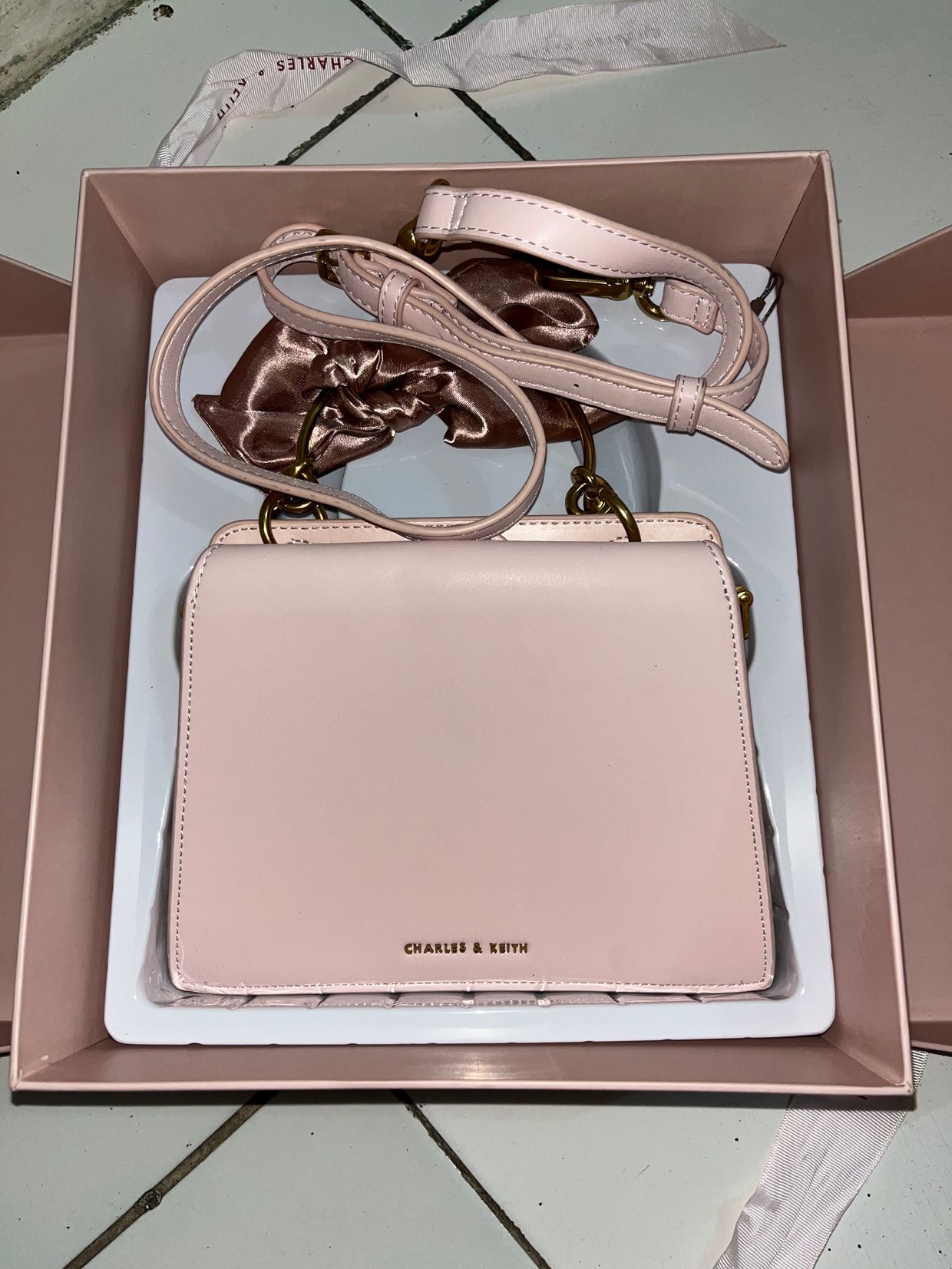 Chiffon Scarf Charles And Keith Bag With Scarf Charles Keith Brown Bag