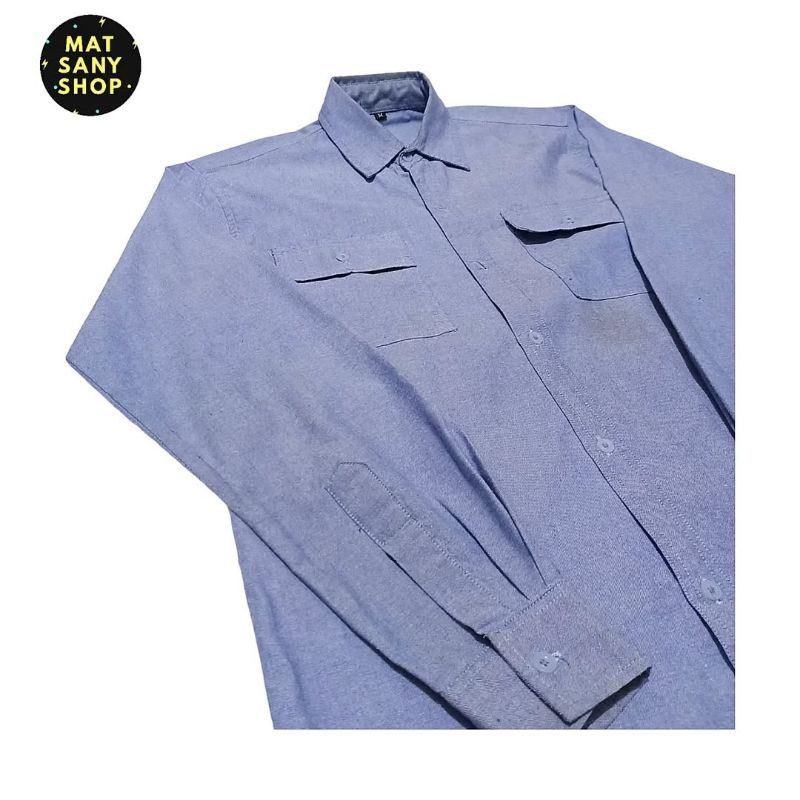 Kemeja Lengan Panjang Polos Basic Denim Look Formal Kasual, foto 4