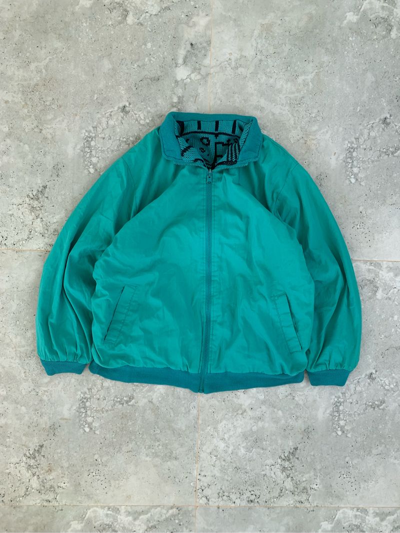 Vintage Katies Reversible Green Geometric Knit Zip Jacket, foto 3