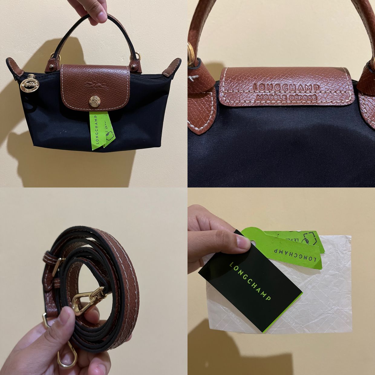 Longchamp Vintage Crossbody Bag Wanita gold brown black