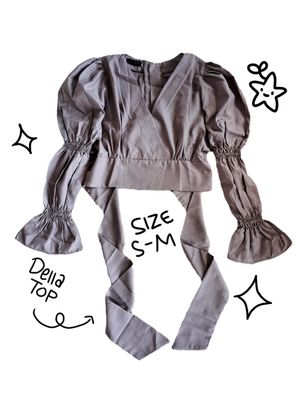 Puff sleeve crossover top with bow on the back (dark choco)